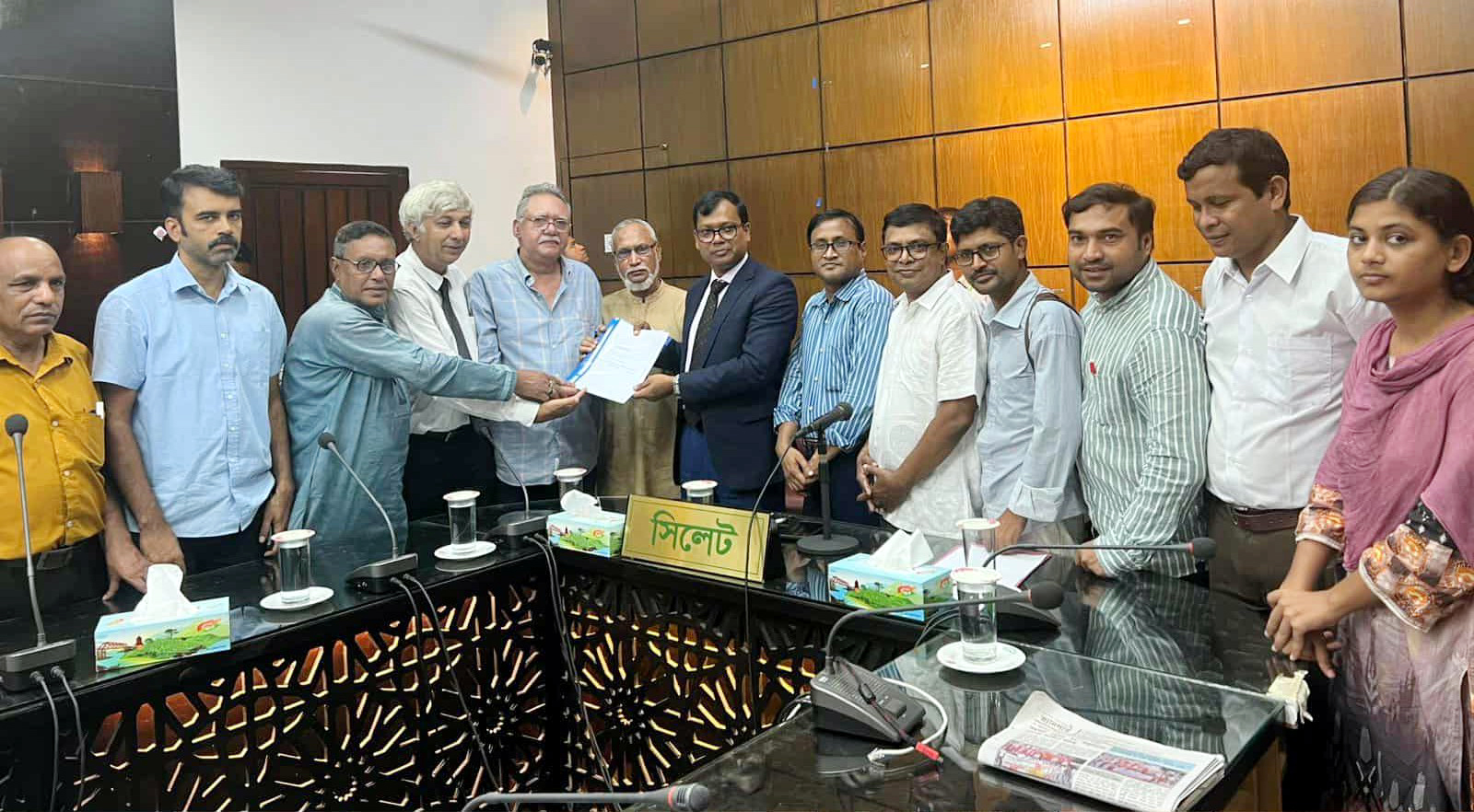 সিলেটের প্রাণ-প্রকৃতি বিনাশী কার্যক্রম বন্ধের দাবিতে স্মারকলিপি পেশ